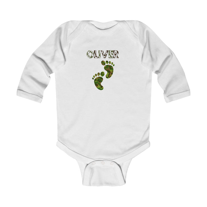 Baby Feet Acrostic Poem Infant Long Sleeve Bodysuit - Camo - Personalized