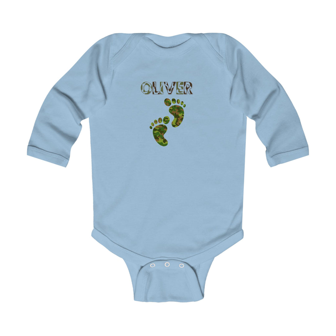 Baby Feet Acrostic Poem Infant Long Sleeve Bodysuit - Camo - Personalized
