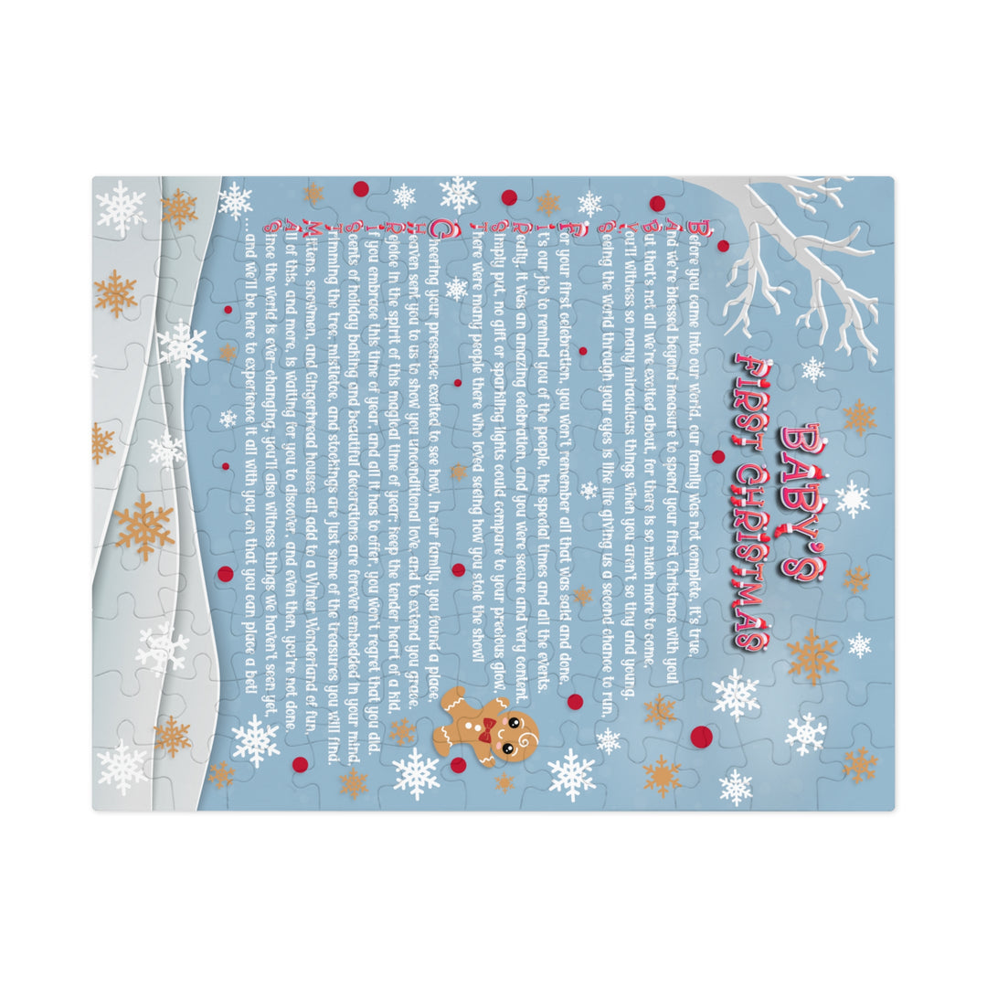 Baby's First Christmas Acrostic Poem Jigsaw Puzzle - Gingerbread - Blue - Tin Box