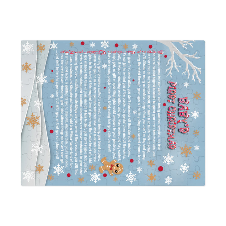Baby's First Christmas Acrostic Poem Jigsaw Puzzle - Gingerbread - Blue - Tin Box
