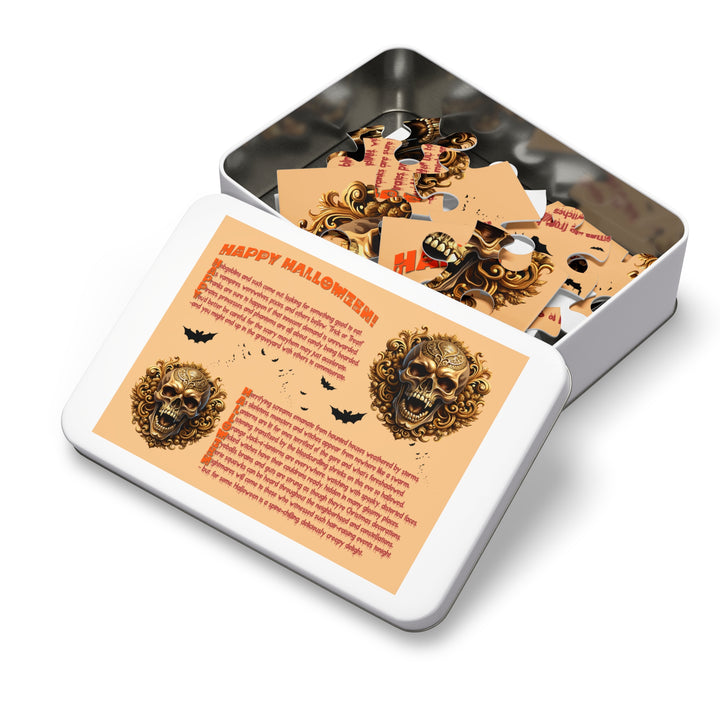 Happy Halloween Acrostic Poem Puzzle - Skull - Tin Box