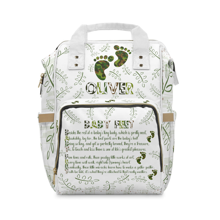Baby Steps Multifunctional Diaper Backpack - "Baby Feet" Camo Design - Personalized