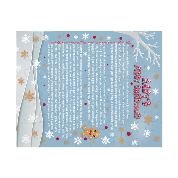 Baby's First Christmas Acrostic Poem Jigsaw Puzzle - Gingerbread - Blue - Tin Box