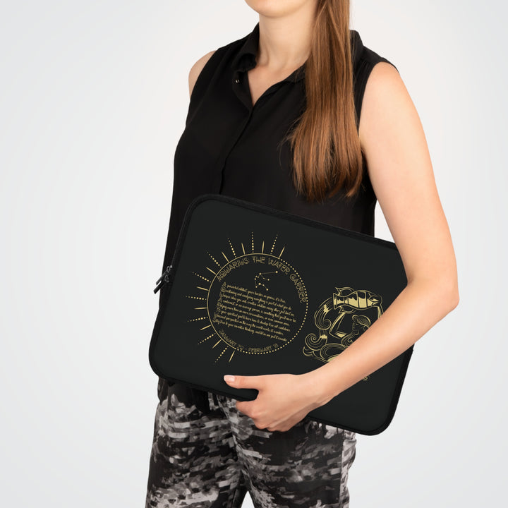 Aquarius Acrostic Poem Neoprene Laptop Sleeve - Solid Black Back
