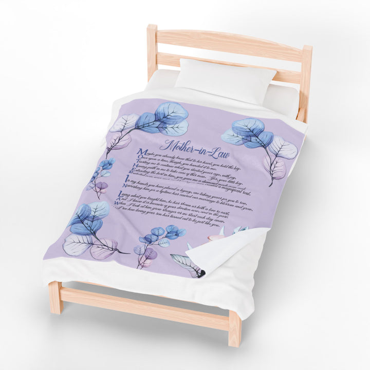 Mother-in-Law Acrostic Poem Velveteen Plush Blanket - Transparent Flowers