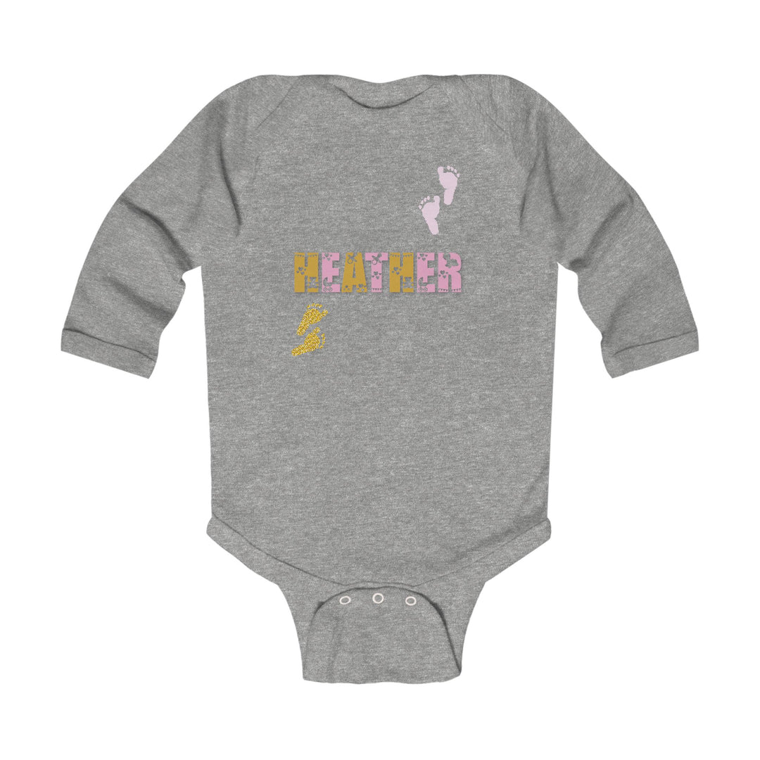 Baby Feet Acrostic Poem Infant Long Sleeve Bodysuit -Pink-Gold Footprints