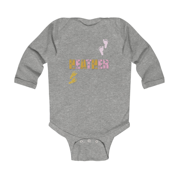 Baby Feet Acrostic Poem Infant Long Sleeve Bodysuit -Pink-Gold Footprints