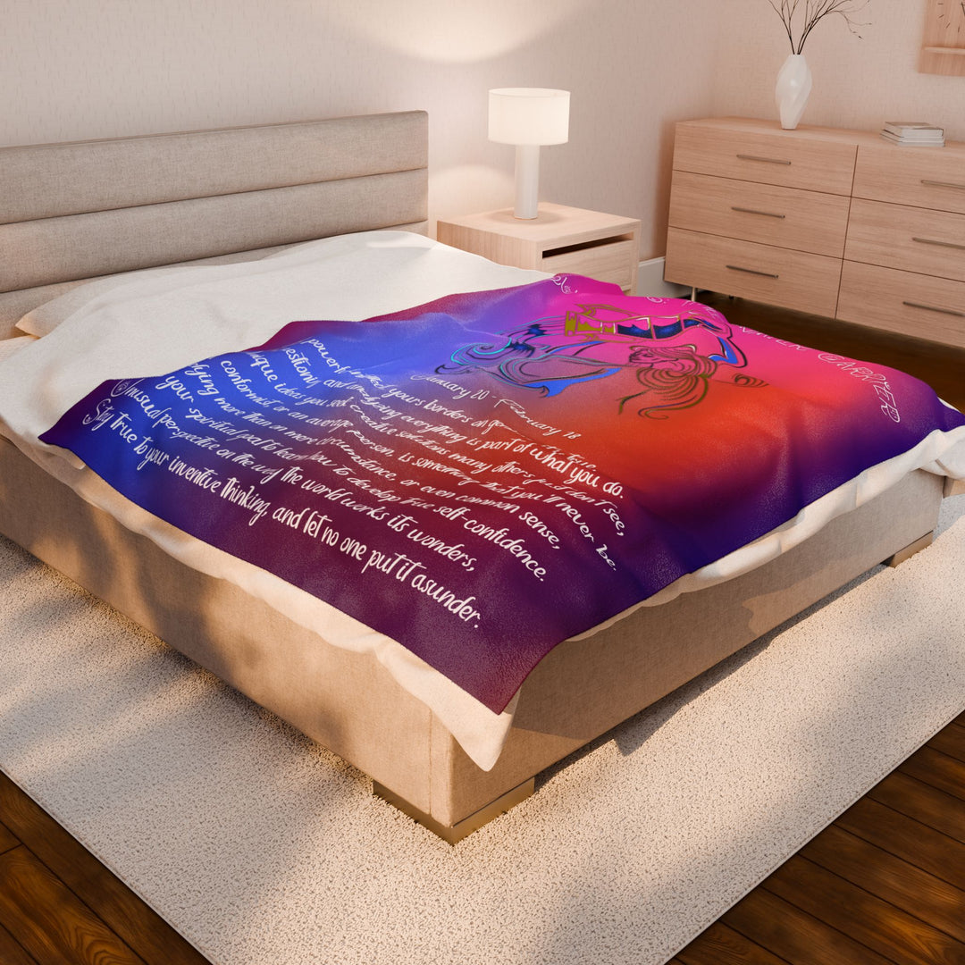 Aquarius Acrostic Poem Velveteen Plush Blanket  - Colorful