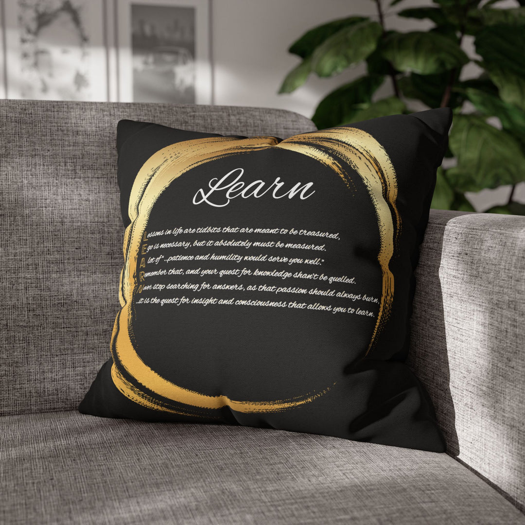 "Learn" Acrostic Poem Pillow Cover from "Learn, Lead, Believe" - Black