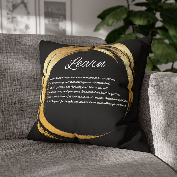 "Learn" Acrostic Poem Pillow Cover from "Learn, Lead, Believe" - Black