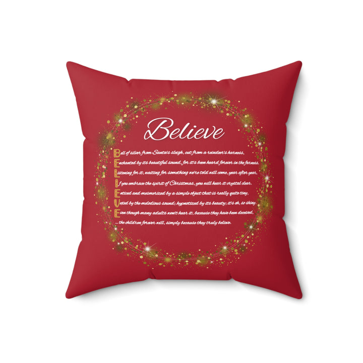 "Believe" Acrostic Poem Pillow from "Learn, Lead, Believe" Collection - Red