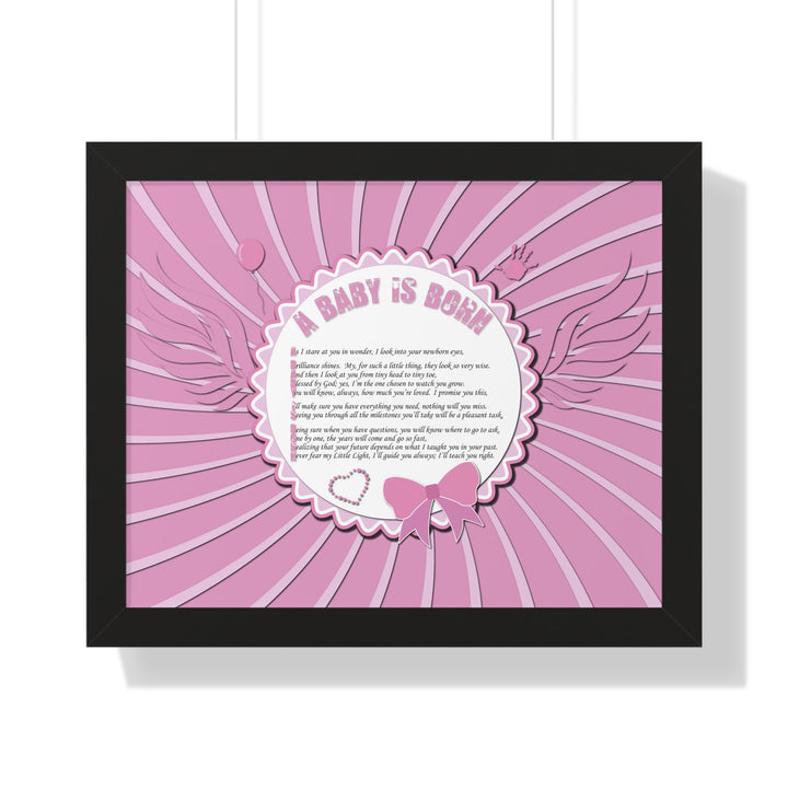 Baby Steps Acrostic Poem Framed Print "A Baby is Born" - Pink