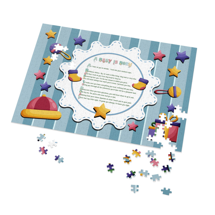 A Baby is Born Acrostic Poem Jigsaw Puzzle - Stars - Tin Box