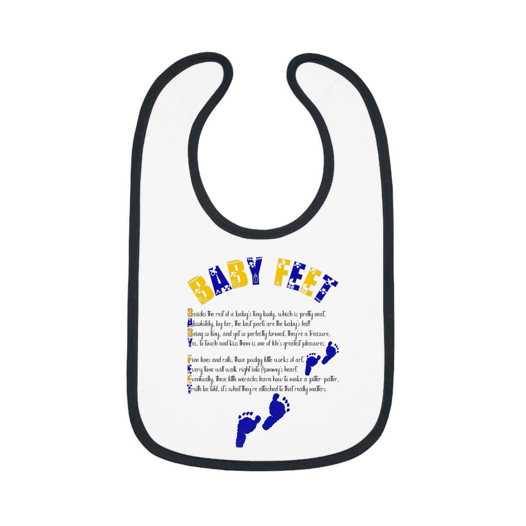 Baby Steps Acrostic Poem - Contrast Trim Jersey Bib - "Baby Feet" Blue Footprints