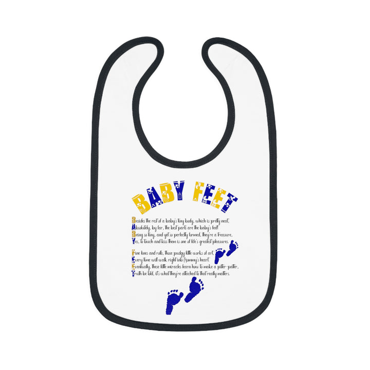 Baby Steps Acrostic Poem - Contrast Trim Jersey Bib - "Baby Feet" Blue Footprints