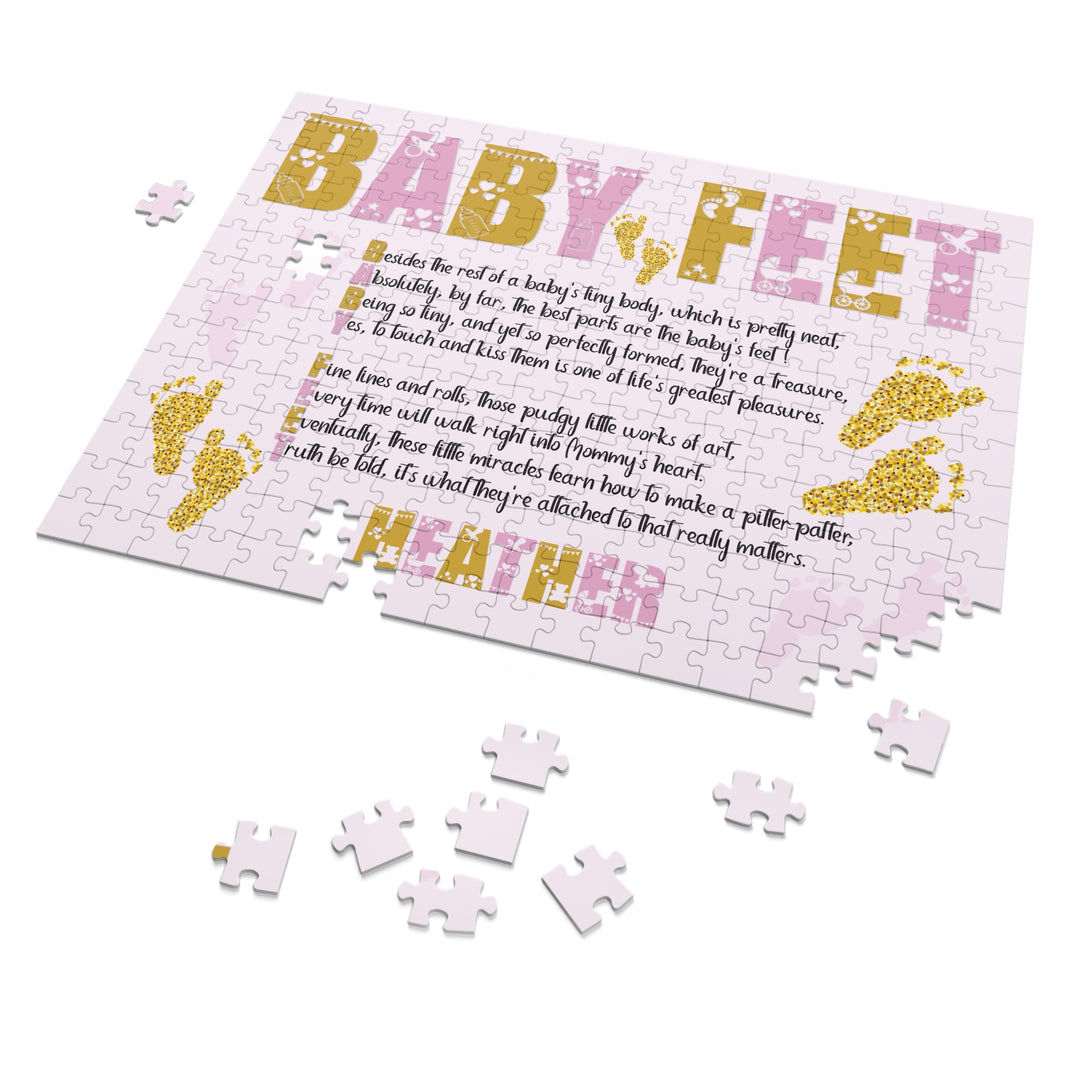 Baby Feet Acrostic Poem Puzzle - Pink and Gold - Tin Box - Personalized