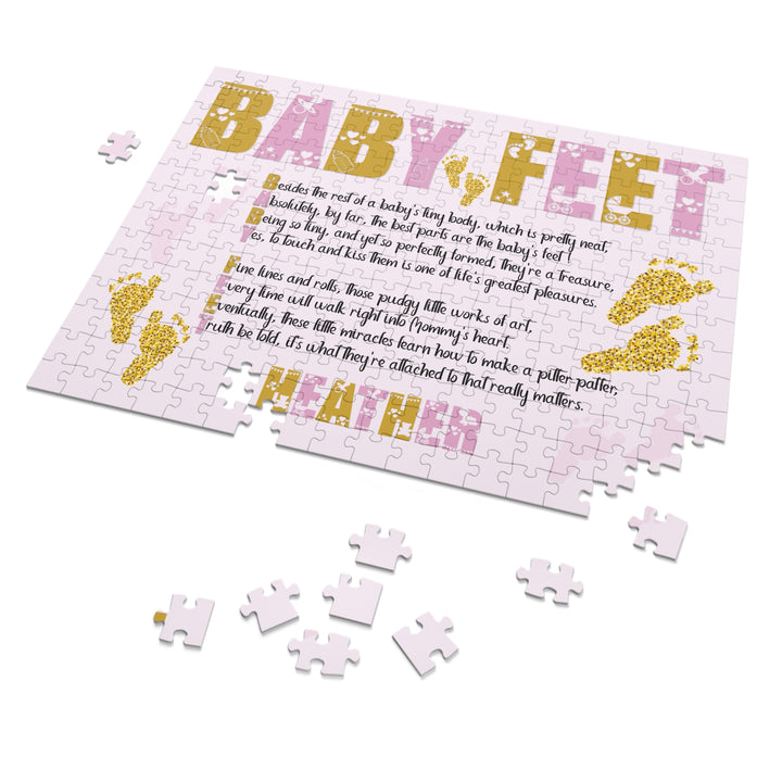 Baby Feet Acrostic Poem Puzzle - Pink and Gold - Tin Box - Personalized