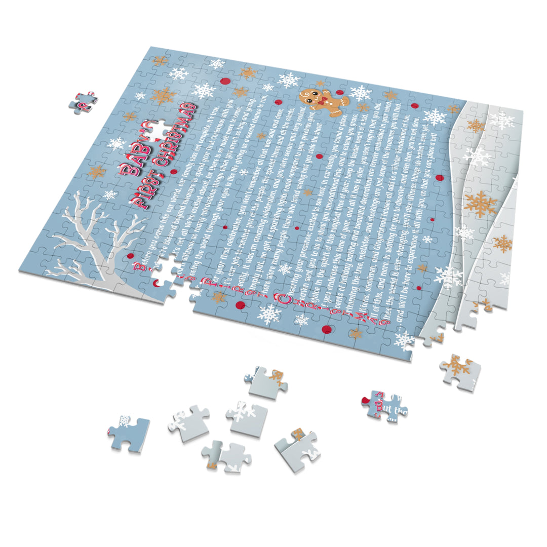 Baby's First Christmas Acrostic Poem Puzzle - Gingerbread - Blue - Tin Box