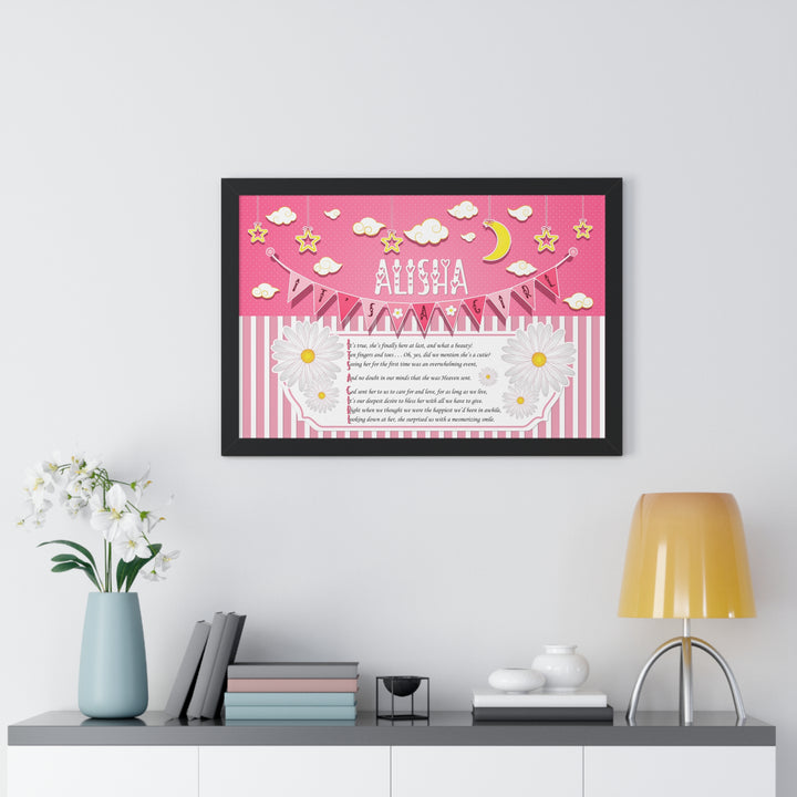 Baby Steps Framed Print Collection - Pink Stripes - "It's a Girl" Personalized