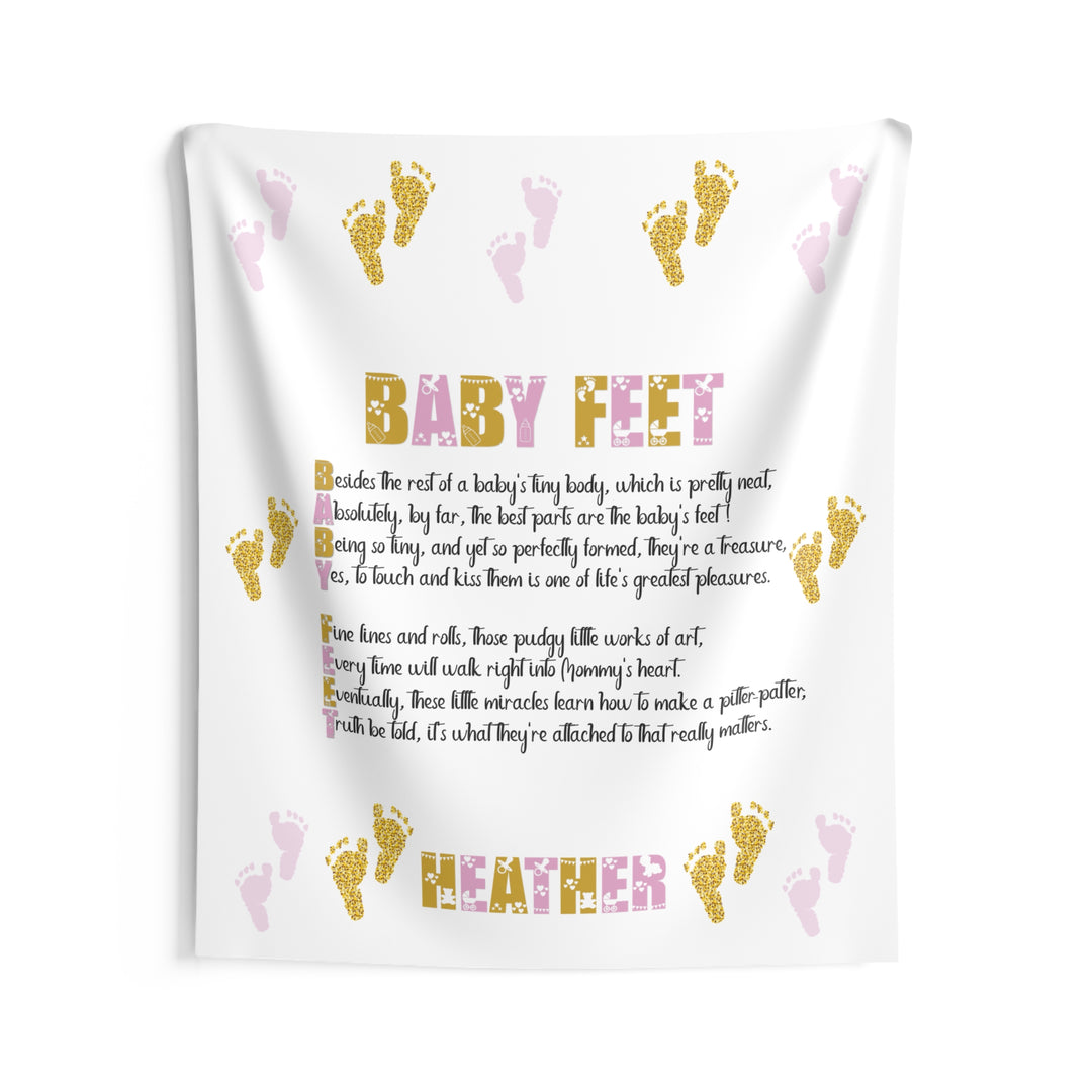 "Baby Feet" Acrostic Poem Baby Shower Backdrop - Pink and Gold - Personalized