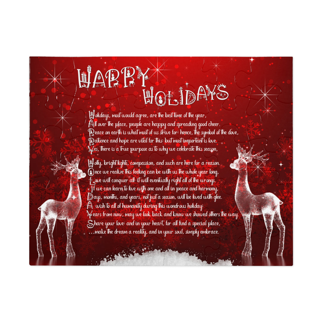Happy Holidays Acrostic Poem Puzzle - Deer and Snow - Tin Box