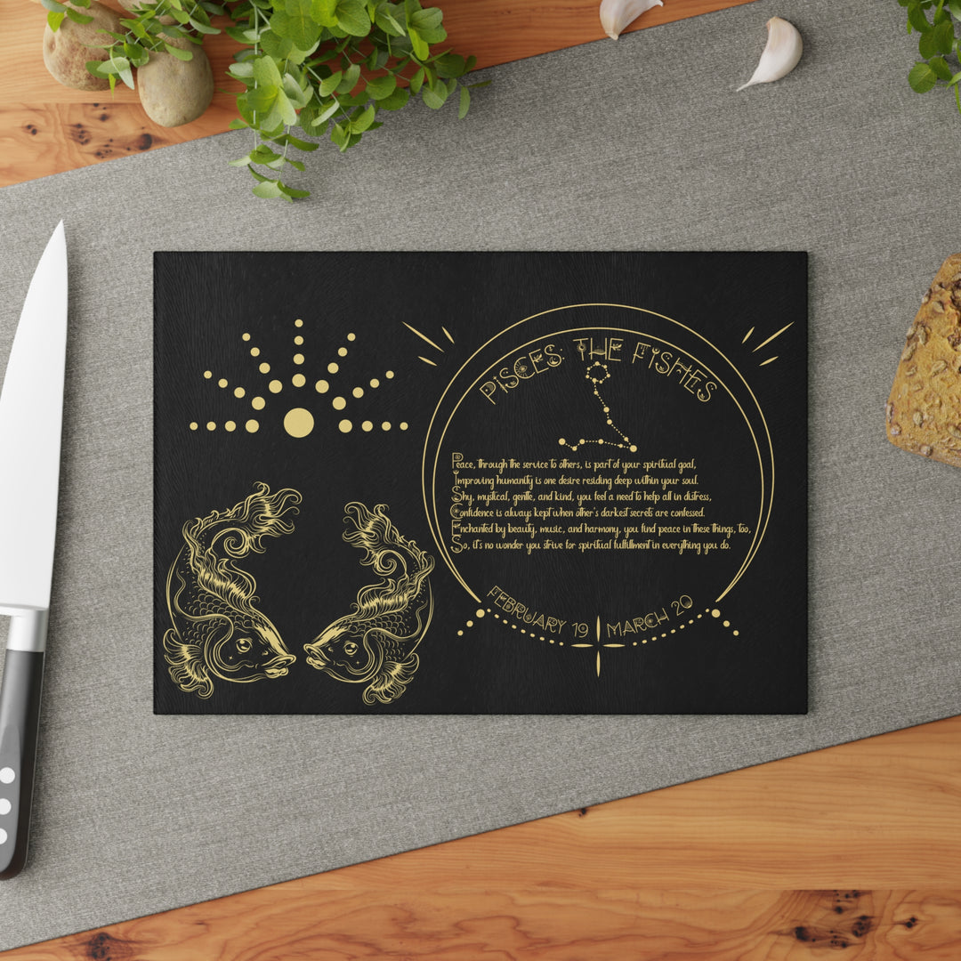 Pisces Acrostic Poem Glass Cutting Board