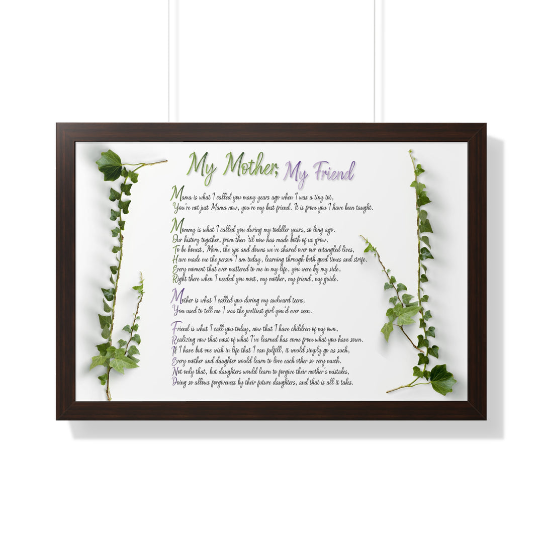 "My Mother, My Friend" Framed Acrostic Poem Print - Soft