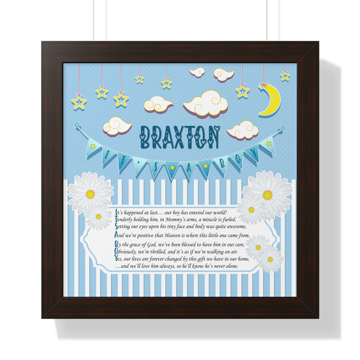 Baby Steps "It's a Boy" Framed Print Collection - Blue Stripes - Personalized