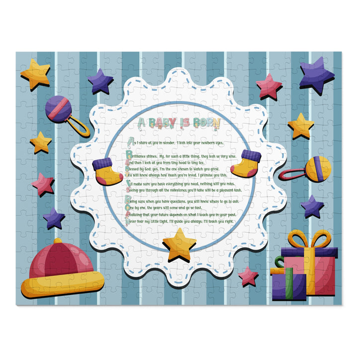 A Baby is Born Acrostic Poem Jigsaw Puzzle - Stars - Tin Box