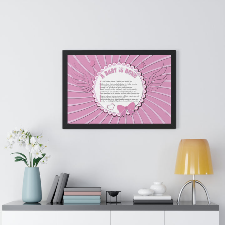Baby Steps Acrostic Poem Framed Print "A Baby is Born" - Pink
