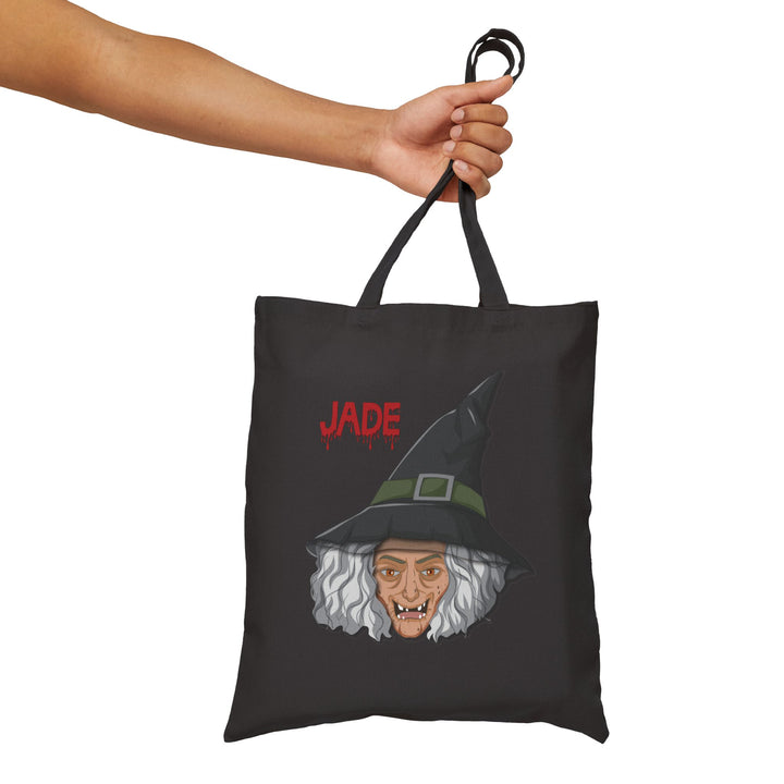 "Happy Halloween" Acrostic Poem Canvas Candy Tote Bag - Old Witch - Personalized