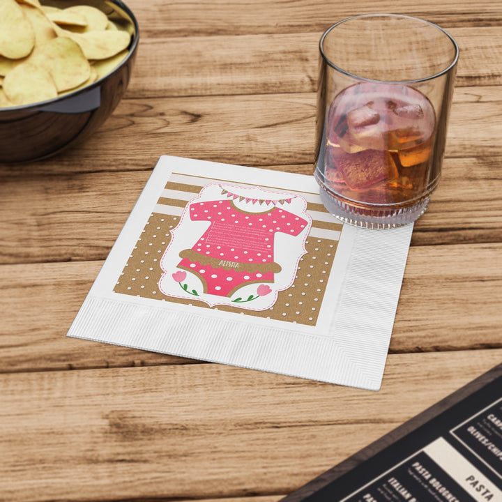 It's a Girl Baby Shower Coined Napkins - Cute Baby Bodysuit - Personalized