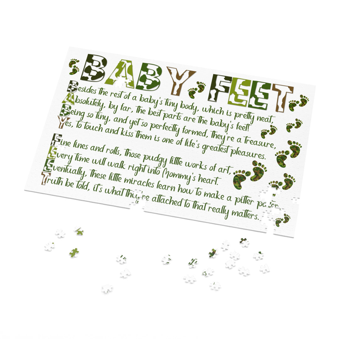Baby Feet Acrostic Poem Jigsaw Puzzle - Camo - Tin Box - No Personalization