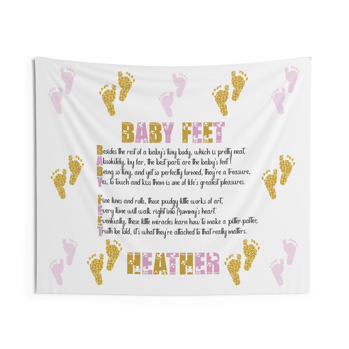 "Baby Feet" Acrostic Poem Baby Shower Backdrop - Pink and Gold - Personalized
