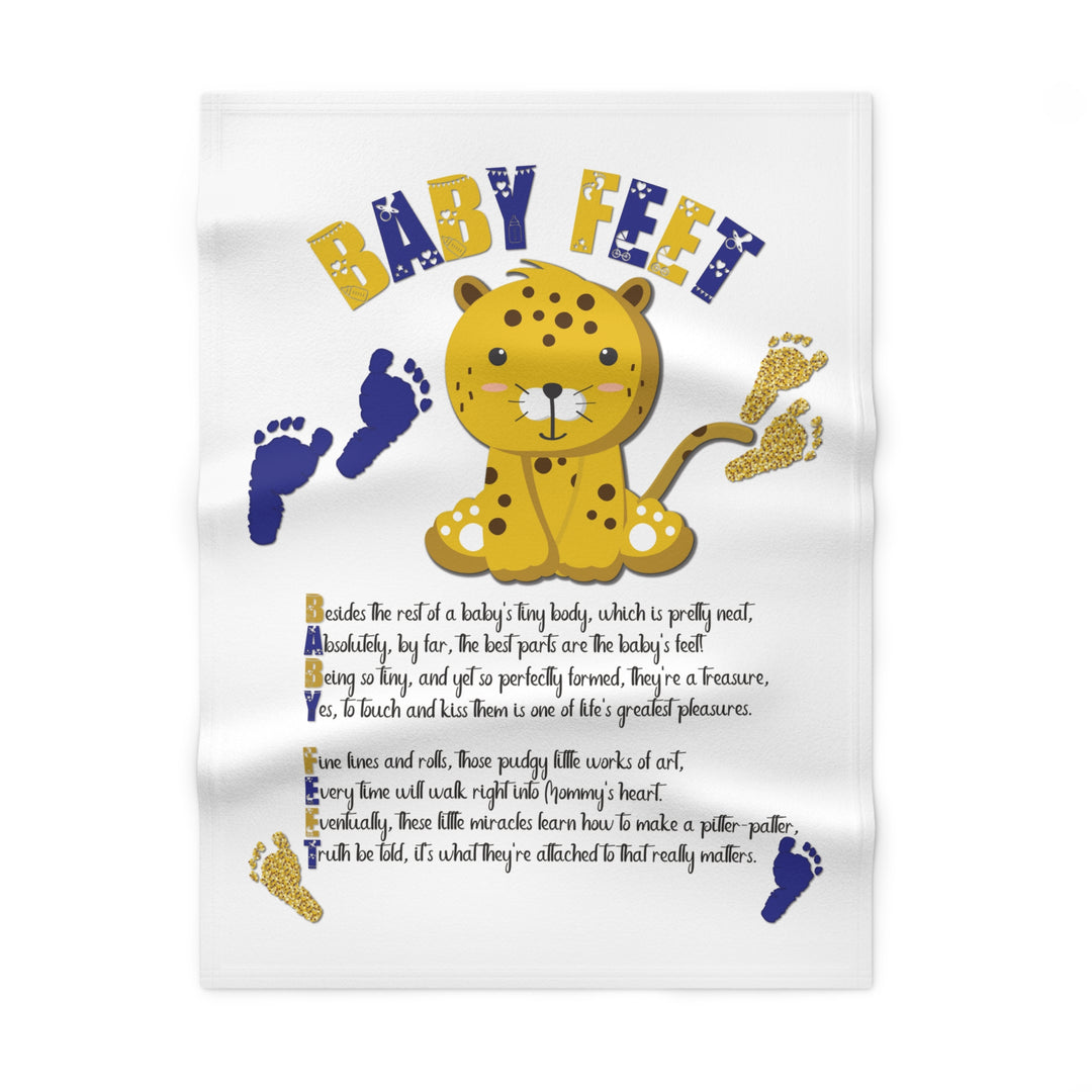 Baby Feet Acrostic Poem Blanket - Blue-Gold-  Baby Leopard