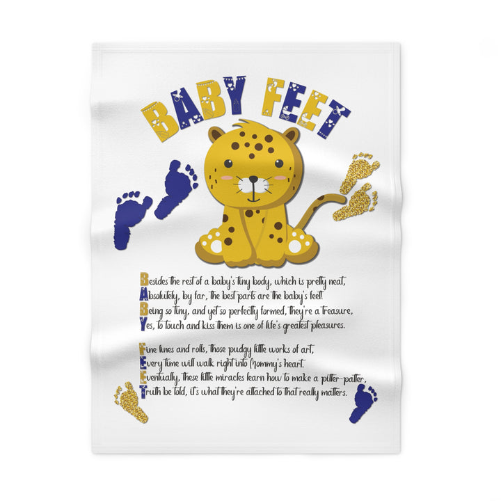 Baby Feet Acrostic Poem Blanket - Blue-Gold-  Baby Leopard
