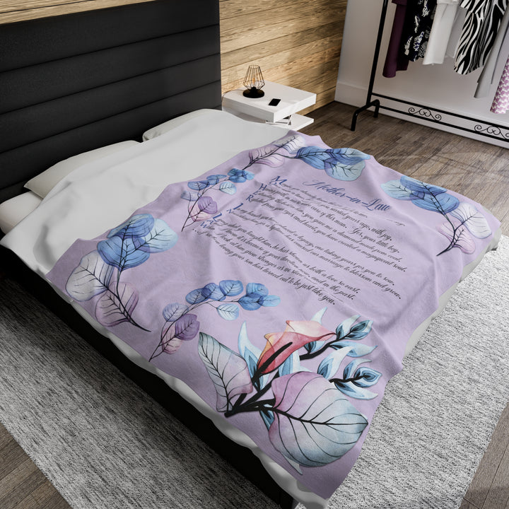 It's Just a Phrase Velveteen Plush Blanket with Acrostic Poem Spelling out "Mother-in-Law" - Transparent Flowers
