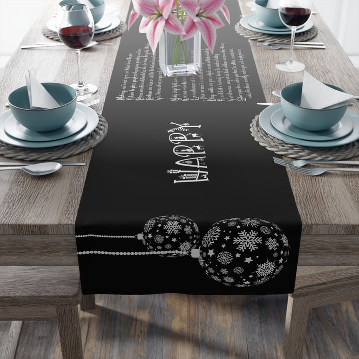 Happy Holidays Acrostic Poem Table Runner - Black-Ornaments