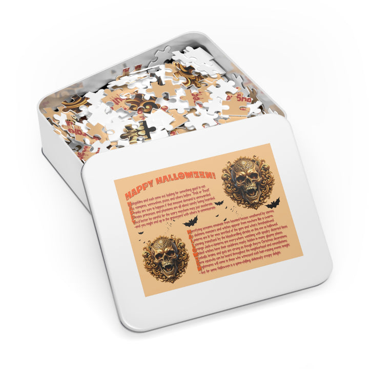 Happy Halloween Acrostic Poem Puzzle - Skull - Tin Box