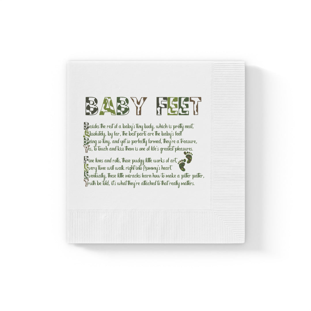 Baby Feet White Coined Napkins - Camo - No Personalization
