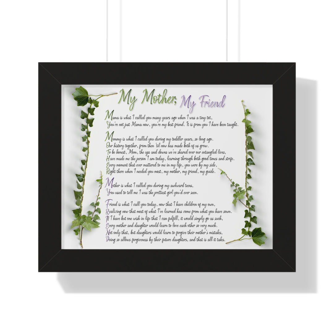 "My Mother, My Friend" Framed Acrostic Poem Print - Soft