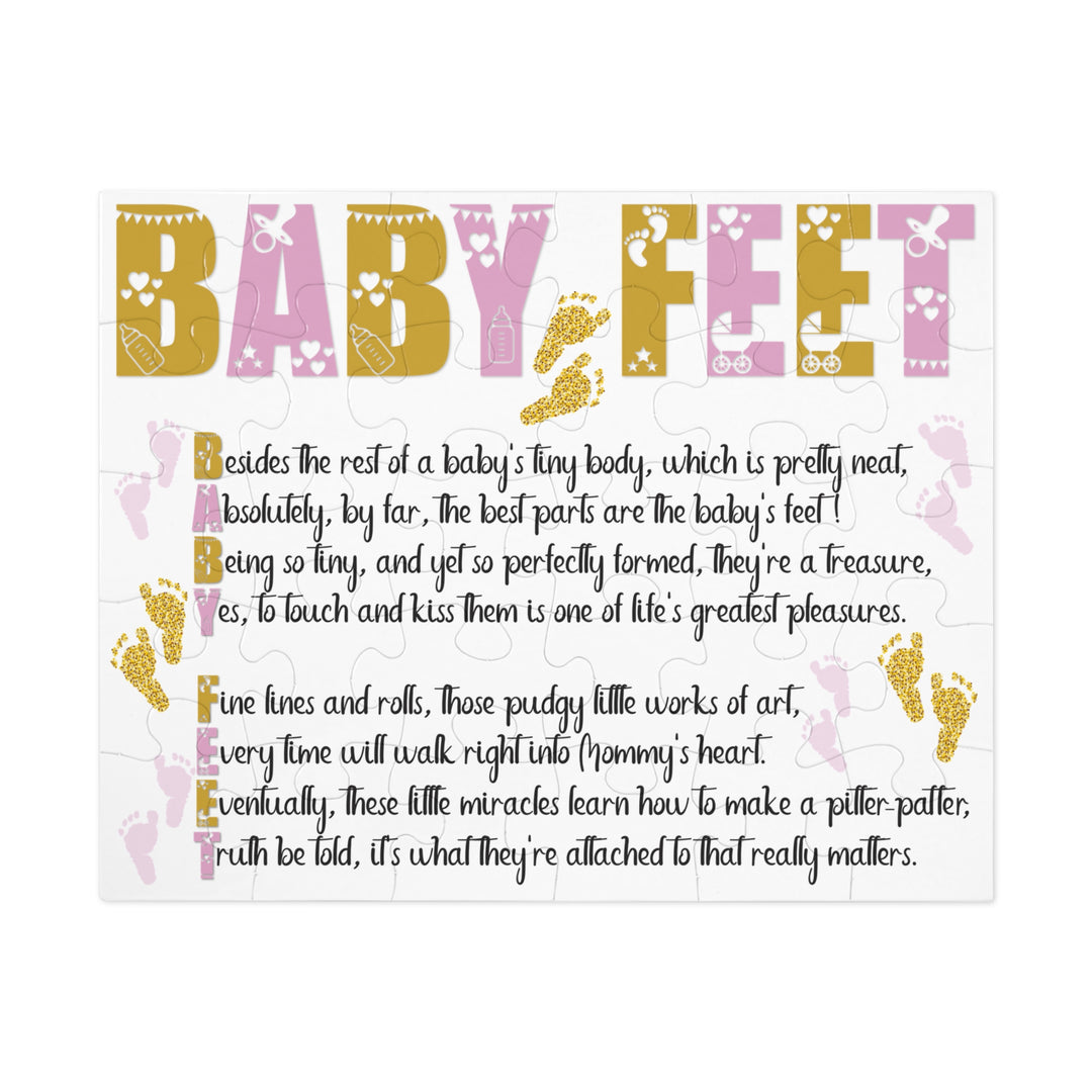 "Baby Feet" Acrostic Poem Jigsaw Puzzle - Pink and Gold - No Personalization