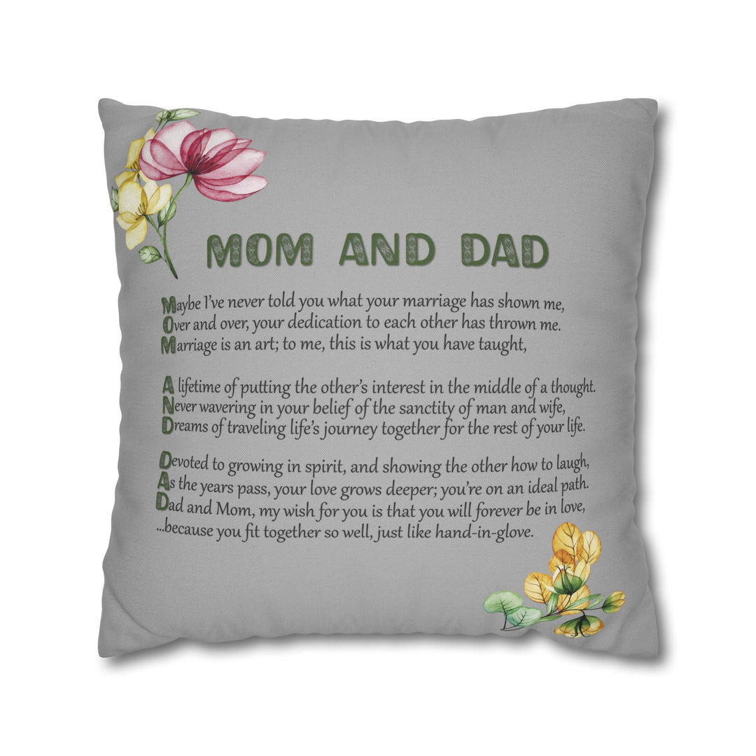Mom and Dad Acrostic Poem Pillow Cover - Grey