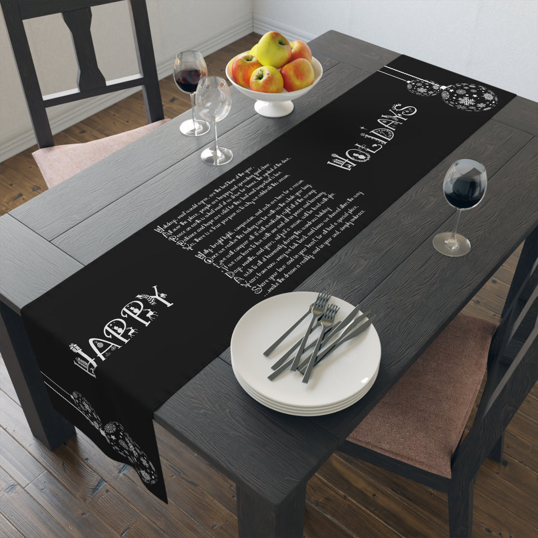 Happy Holidays Acrostic Poem Table Runner - Black-Ornaments