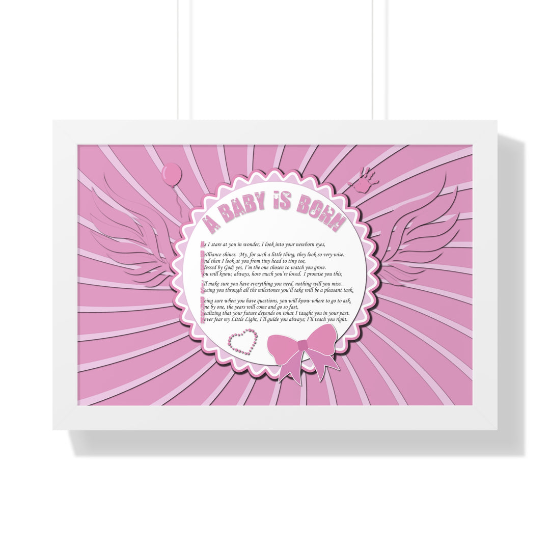 Baby Steps Acrostic Poem Framed Print "A Baby is Born" - Pink