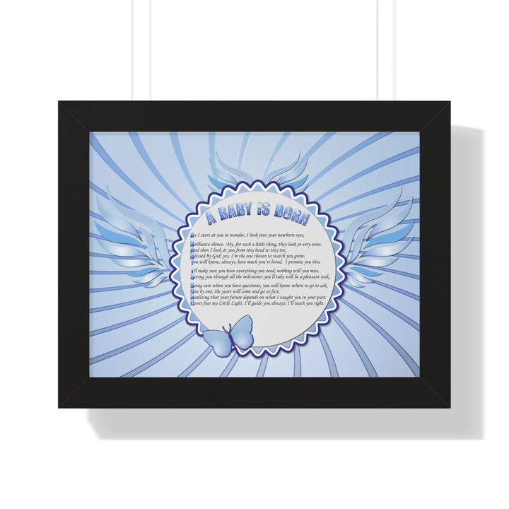 Baby Steps Acrostic Poem Framed Print "A Baby is Born "- Blue