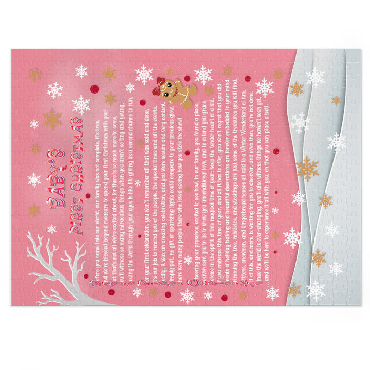Baby's First Christmas Acrostic Poem Jigsaw Puzzle - Gingerbread - Pink - Tin Box