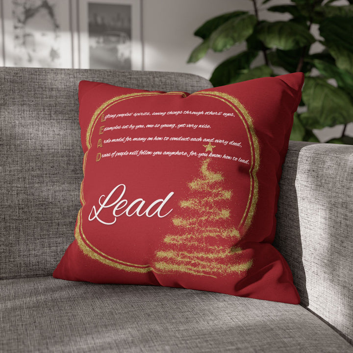 "Lead" Acrostic Poem Pillow Cover from "Learn, Lead, Believe" Collection - Red