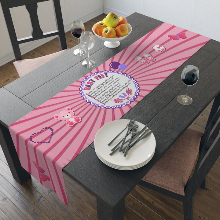 Baby Feet Acrostic Poem Table Runner - Pink-Wings