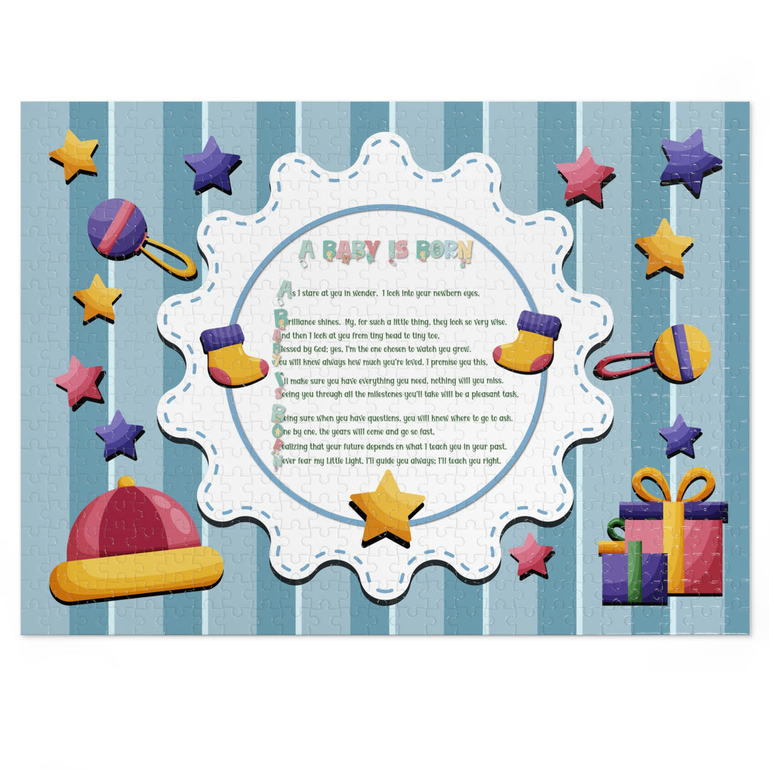 A Baby is Born Acrostic Poem Jigsaw Puzzle - Stars - Tin Box